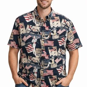 Navy Patriotic Short-Sleeve Button-Down Shirt